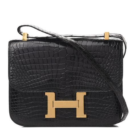 hermes shiny porosus crocodile constance 23 black